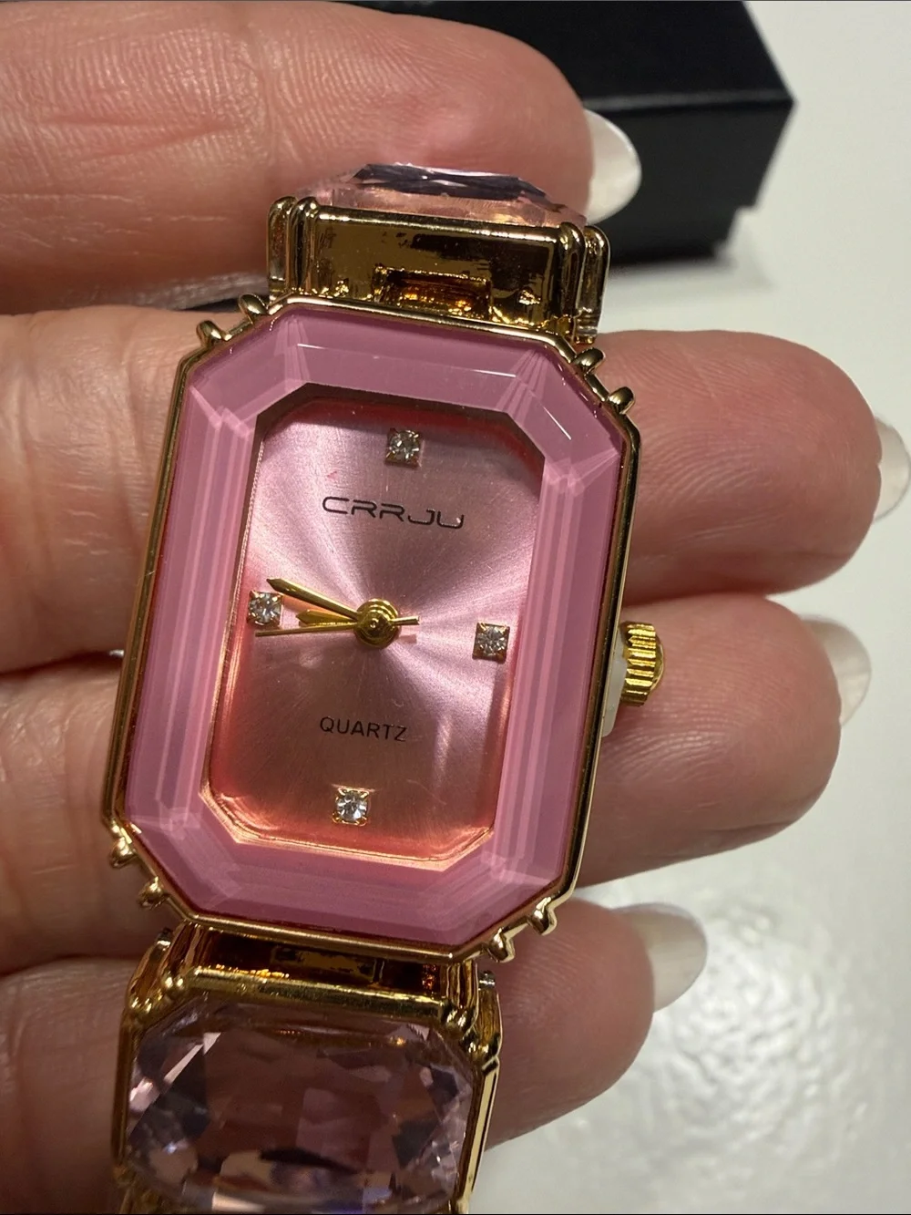 CRRJU Pink Crystal Link Fashion Watch